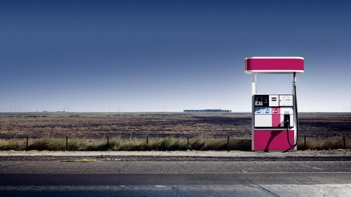 An abandoned petrol gas station in the countryside